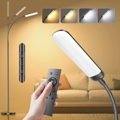 Lampadaire sur Pied Dimmable, Lampe Pied LED 18W 1200lm avec Télécommande et Contrôle Tactile, Lampe à Liseuse avec 4 Températures de Couleur et 4 Luminosités, pour Bureau, Chambre, Salon, Noir
