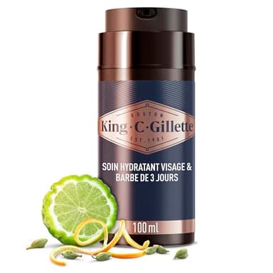 Gillette King C Soin Hydratant Pour Hommes, Pour Le Visage Et La Barbe Courte, Adoucit La Peau, Infusé Du Parfum Signature Avec Des Notes De Bergamote, Complexe Vitamine B, 100 ml
