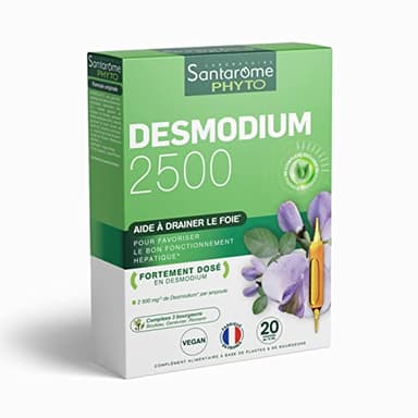 Santarome Bio - Desmodium 2500 | Complément Alimentaire Détoxifiant du Foie | Fonctionnement Hépatique, Protection & Détoxification du Foie - A base de plantes | 20 ampoules | Made In France | Végan