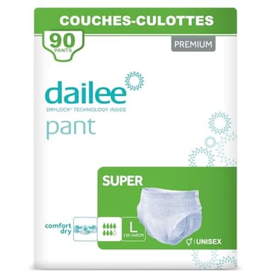 Dailee Pants Super L - 90x Couches Adultes, 6 Paquets de 15 Couche Culotte Incontinence Femme et Homme - Slip Incontinence, 90 Culotte Jetable