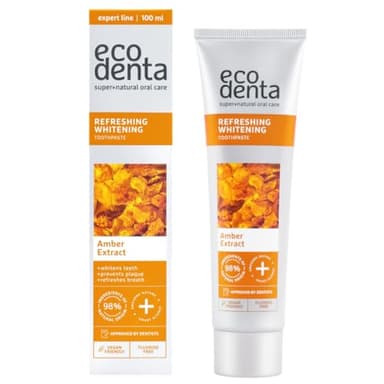 Ecodenta Amber Whitening Dentifrice blanchissant sans fluorure - Élimine la mauvaise haleine - Améliore la santé bucco-dentaire et prévient la plaque dentaire - Recommandé par les dentistes et adapté