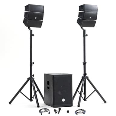 Pack Sonorisation DJ Complet BM Bmsonic BMS-12-ARRAY-BT MKII, 1000W, Enceintes Sat, Caisson 31cm USB/Bluetooth, Supports Câbles