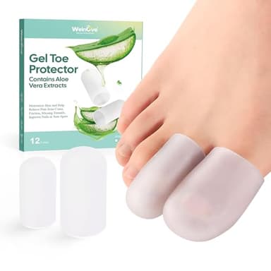 Welnove Gel Toe Cap and Protector - Silicone Toe Covers - Coussinets d'orteil pour soulager la douleur, les ongles manquants ou incarnés, les cors, les ampoules(4 Large + 8 Medium, Clear)
