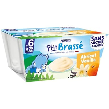 Nestlé Bébé - P'tit brassé Abricot Vanille sans sucres ajoutés - dès 6 mois - 4 x 90g