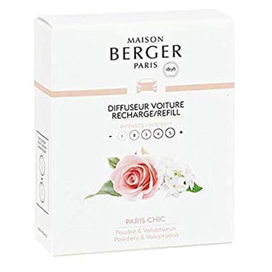 MAISON BERGER - Lot de 2 Recharges Diffuseur Voiture – Système Céramique – Diffusion 4 à 6 Semaines – Parfum Lampe Berger – Fabriqué en France (Paris Chic)