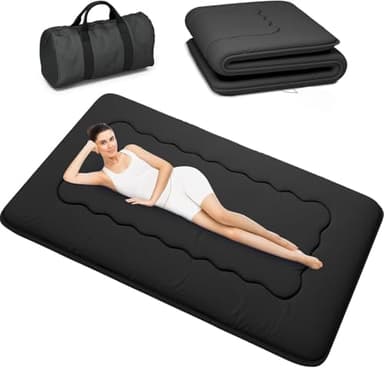 Kiseely Matelas futon Portable Pliable, Tatami Pliable Japonais, Matelas de Couchage Portable pour dortoir avec Sac et Sangle, Matelas de Sol Camping Enroulable (Noir HY1, 150X200cm)