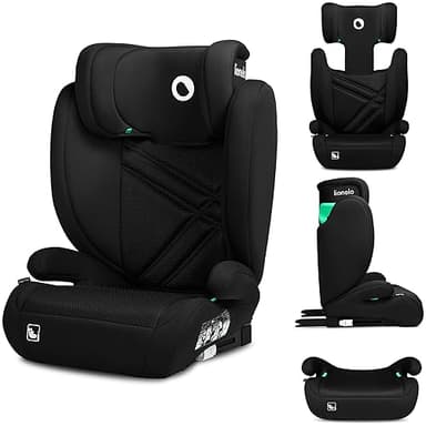 LIONELO HUGO I-SIZE Rehausseur Voiture Enfant Siège Auto Groupe 2 3, de 100 à 150 cm Montage ISOFIX Appui-tête Réglable Memory Foam Protection Latérale Accoudoirs (BLACK CARBON)