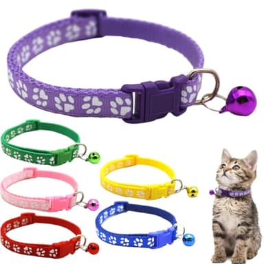 EJRUP Collier Chat 6 colliers de chat avec cloche d'empreinte de patte simple (rouge, bleu roi, jaune, vert foncé, rose, violet)