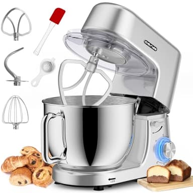 Homlee Robot Patissier,7,2L Robot Pâtissier 1800W Robot Pétrin Professionnel,Bol Acier Inoxydable,Fouet,Batteur,Crochet,Pare-éclaboussures 6+P Vitesses