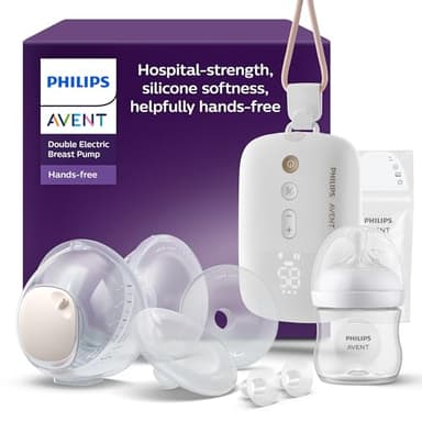 Philips Avent - Tire-lait électrique double mains libres, moteur de qualité hospitalière, imite le rythme de succion de bébé, jusqu'à 85 aspirations par min, 2 bouteilles, 4 téterelles, SCF547/11