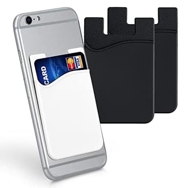 kwmobile 3X Porte-Carte Adhésif pour Téléphone - Pochette Autocollante Silicone pour Smartphone - Format Carte Bleue - Noir-Noir-Blanc