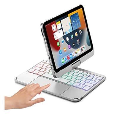 Clavier tactile rotatif à 360° pour iPad Mini 7 A17 Pro 2024/iPad Mini 6e génération, clavier rétroéclairé intégré, housse de clavier pliable Bluetooth (argenté)