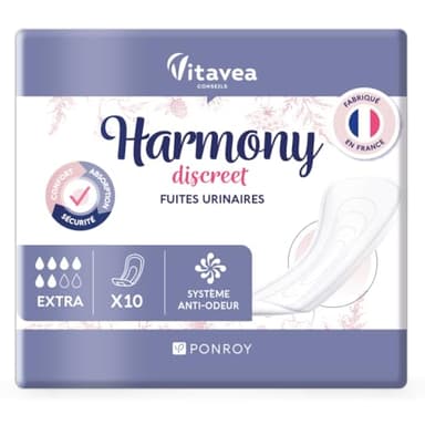 Serviettes Hygiéniques Incontinence Femme - Protection Urinaire Femme - Serviette Post Accouchement - Absorbante & Anti-Odeur - Fabriqué en France - 10 Serviettes 6 Gouttes - Harmony Discreet