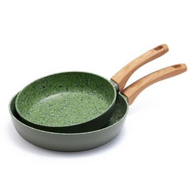 Jovire Ensemble de poêles antiadhésives en céramique Poêles en aluminium de 8,5 et 10,25 pouces avec poignées en bois, compatibles avec toutes les cuisinières y compris l'induction, respectueuses de