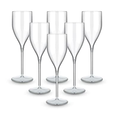 BRYNA - Set de 6 Pièces Verres Flute de 18 Cl en Polycarbonate (Plastique Rigide), 100% Design Italien, Verres Incassables, Verres à Vin Réutilisables et Lavables au Lave-Vaisselle, Transparent