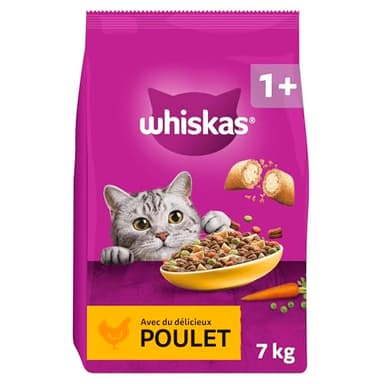 WHISKAS Croquettes Chat Adulte 1 An +, Sac de 7 kg, Au Poulet, Nourriture Chat Sèche Complète et Équilibrée, Croquettes chat