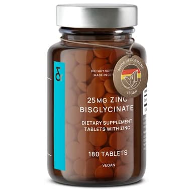 Zinc Bisglycinate 25mg - 180 Comprimés - Haute Dosé avec 25mg Zinc Végétal - Natural Zinc Complement Alimentaire - Soutient le Système Immunitaire et au Maintien d'une Peau Normale