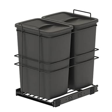 Emuca - Poubelle de recyclage Recycle pour cuisine, 2 x 35 L, fixation par le bas et extraction manuelle, Plastique gris anthracite