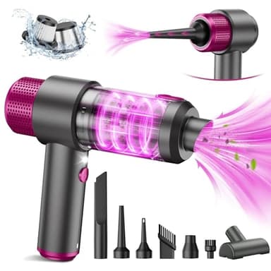 Lambluefly 4-en-1 Aspirateur Voiture Puissant sans Fil, 15KPA Mini Aspirateur a Main sans Fil, Double Système de Filtration, Lumière LED, pour Souffleur Air Comprimé Nettoyage PC, Bureau & Voiture