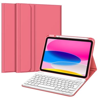 FINTIE Clavier pour iPad (A16) 11ème Génération 11 Pouces 2025, iPad 10ème Génération 10.9” 2022 - Clavier AZERTY sans Fil Bluetooth, Housse Multiposition Fonction Ranger Stylet, Rose