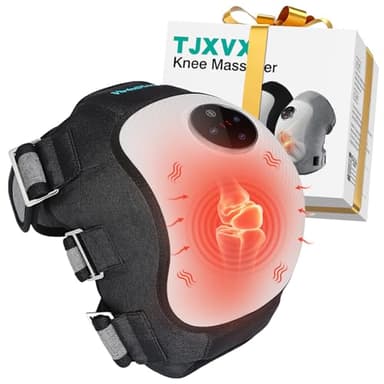 Masseur de Genoux Chauffant Sans Fil, 3 Niveaux de Vibration et Pression d'Air, Chaleur 45-65°C, 5 Minuteries, EVA Souple, Soulagement Arthrite, Batterie 5000 mAh
