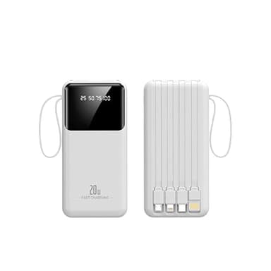 Batterie Externe Blanche 20000mAh avec 4 Câbles Intégrés Batterie Portable USB C Mince Power Bank avec 6 Sorties et 3 Entrées
