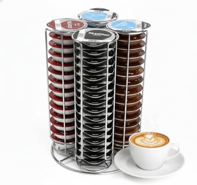 Kimm & Miller Tassimo Porte-dosettes de café grande capacité – Peut contenir 64 capsules de café Tassimo – Support fixe en métal à 4 colonnes (non rotatif)