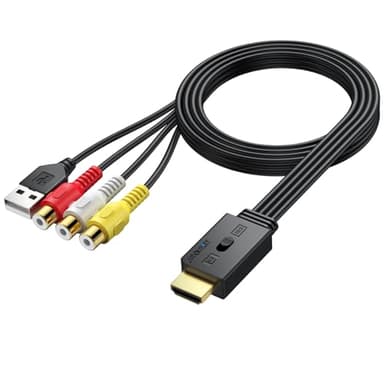 AUTOUTLE Convertisseur RCA vers HDMI 1080P - Adaptateur AV 16:9/4:3, PAL/NTSC avec Câble RCA Femelle 60cm pour Wii, PS1/PS2, Xbox, DVD/VHS/VCR