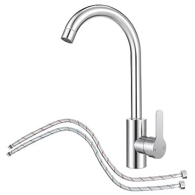 Mitigeur Cuisine avec Tuyau Flexible G3/8 x M10,Robinet Cuisine en Acier Inox avec Bec Pivotant à 360° Monocommande,Robinet Evier de Cuisine d'Arc à Sortie d'Eau Haute