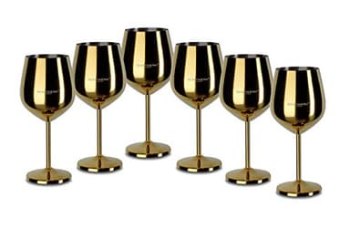 ECHTWERK Lot de 6 verres à vin incassables en acier inoxydable - Verres à vin rouge - Verres à cocktail robustes et incassables - Édition Gold - 21 x 7,3 cm - 0,5 l