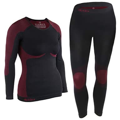 ALPIDEX sous vêtement Thermique Femme Tenue Fonctionnel Ensemble Ski Chaud Flexible Respirant Hiver Automne, Taille:S/M, Couleur:Noir-Rouge