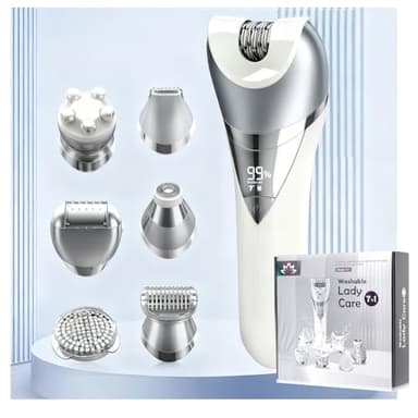 7 en 1 Epilateur Electrique Femme, Epilateur Visage Femme sans Fil Rechargeable pour les Intime Jambes et Corps épilation, Épilateur électrique avec Exfoliant, Nettoyage et Massage du Visage Humide