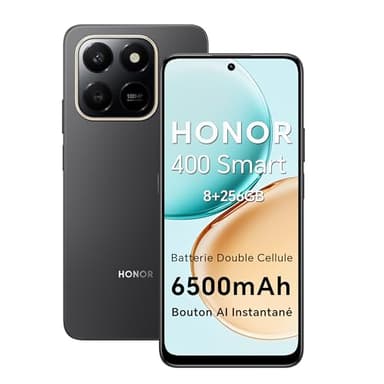HONOR 400 Smart 4G Smartphone Dual SIM NFC Android 15, 8+256GB, 108MP +2MP avec Bouton AI Téléphone, 6500mAh Batterie Double Cellule, 5 étoiles SGS&IP65, 6.77 Pouces 120 Hzécran Confort, Velvet Black