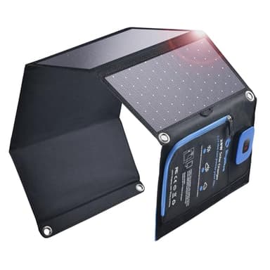 28W Panneau Solaire Pliable avec Ampèremètre Numérique, BigBlue Chargeur Solaire Portable Étanche IP44, USB-C et USB-A Ports, Sortie Totale 5V/4A, Compatible avec iPhone, Samsung Galaxy, Huawei, etc.