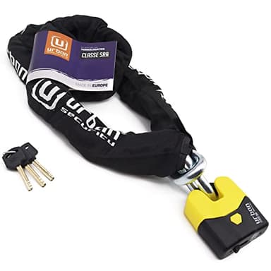 URBAN U8K150 Chaine Antivol pour Moto SRA Homologué, Haute Sécurité, Acier Trempé ø15mm, Double Verrouillage, Serrure Anti-Crochetage, 150cm pour Fixation dans Garage Moto ou Velo Électrique