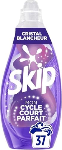 Skip - Lessive Liquide - Cycle Court Cristal Blancheur - Ravive le blanc et combat le jaunissement - Résultat optimal en cycle court - 37 Lavages