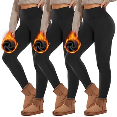 HIPOWER Lot de 3 leggings thermiques pour femmes avec poches, doublés, taille haute, en molleton, thermiques, opaques, noires, pour le sport, la course, la yoga, sous-vêtements thermiques, pantalons