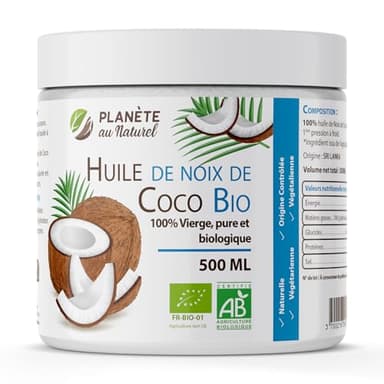 Huile de Coco Bio - 500 ml - Vierge, Pure et Biologique - Première pression à frois - 100% biologique - Cuisine et cosmétique