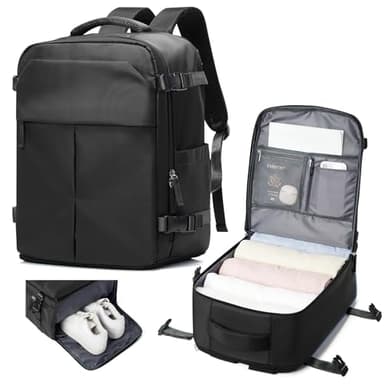suradar Bagage Cabine 40x30x20 Sac Ryanair Sacs a Dos Voyage Cabine Avion 40x30x20 pour Wizzair Eurowings avec Compartiment à Chaussures Sacs à Dos Ordinateur Portable 14 Pouces Homme Femme Noir