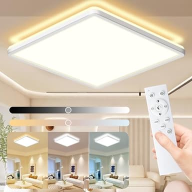 HABOWN Plafonnier LED Dimmable 24W 3200LM, 3000K-6500K Lampe de Plafond avec Télécommande Moderne Luminaire Plafonnier Carré Ultra Mince pour Chambre Cuisine Salle de Bain Balcon Salon Ø29cm