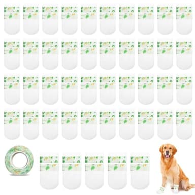 Chaussures Jetables pour Chien, Bottes pour Pattes Blessées, Chaussettes Antidérapantes pour Chien, 45 Bottes Chien avec Bandage de Patte de Chien, pour Éviter Le Léchage des Pattes, 8 * 16 CM