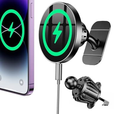 Coolpow 15W Support Telephone Voiture Induction【Super Aimants】Chargeur Magsafe Voiture Accessoires Support Aimant Telephone Voiture Magnetique Chargeur sans Fil pour iPhone 17 16 15 une coque MagSafe