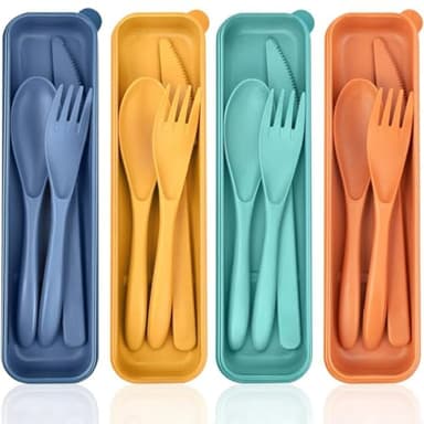WUSJCOF Ensemble de couverts de voyage avec étui, couverts portables pour camping, pique-nique, bureau et école, couteau, cuillère et fourchette en plastique, léger, disponible en 4 couleurs