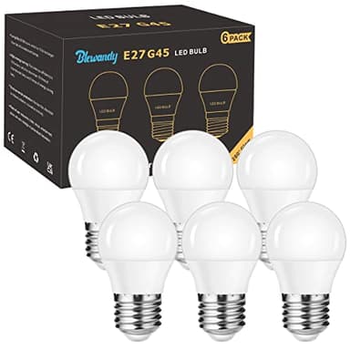 Blewandy Ampoules LED E27, G45 Type Globe Ampoules de 5W Équivalent Incandescente 40W, Blanc Chaud 3000K Ampoule Économie D'énergie 500LM, Non Dimmable avec Culot à Vis, Lot de 6