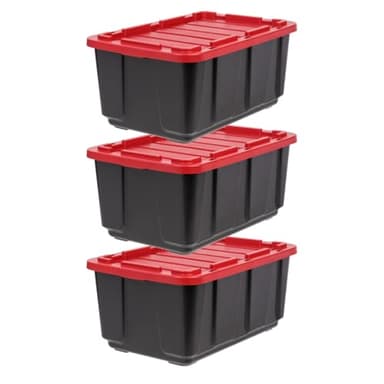 Iris Ohyama – Set de 3, 100 L – Caisse rangement avec couvercle – Coffre de rangement exterieur – robuste, empilable, sans BPA, durable – Noir – UTB‑27