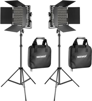 Neewer 2 Packs 660 LED Lumière Dimmable Bicouleur et Support d'Eclairage Kit Comprend: (2) 3200-5600K CRI 96+ LED Panneau avec Support en U et Barndoor, (2) 75" Pied de Lumière