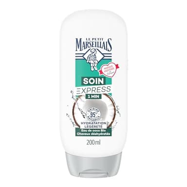 Le Petit Marseillais | Soin Express 1 Min Hydratation Légèreté Eau de Coco Bio (flacon de 200 ml) – Après-shampooing pour cheveux déshydratés – 95% d'ingrédients d'origine naturelle