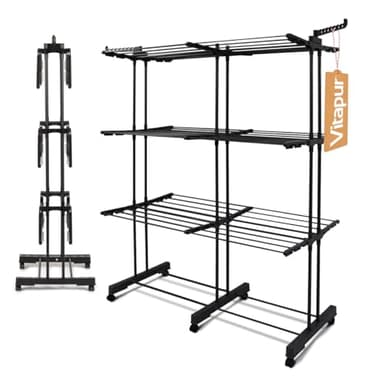 VITAPUR Séchoir à Linge VertyDry Duo, Tour de Séchage, Étendoir Vertical 3 Niveaux, Sèche-Linge Gain de Place pour Balcon, Étendoir à Linge Pliable
