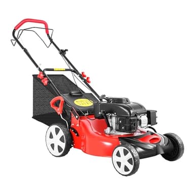 Tondeuse à gazon à essence, entraînement de roue, fonction mulching, moteur puissant de 5 CV avec 140 cc, largeur de coupe de 51 cm, panier de 60 l, tondeuse à essence, mulching