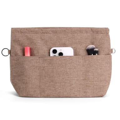 Kaempe Organisateur Sac a Main, Organiseurs De Sacs à Main avec 13 Poches et Fermetures Éclair, Bag Organizer pour Tote Bag Femme (Brun, S)